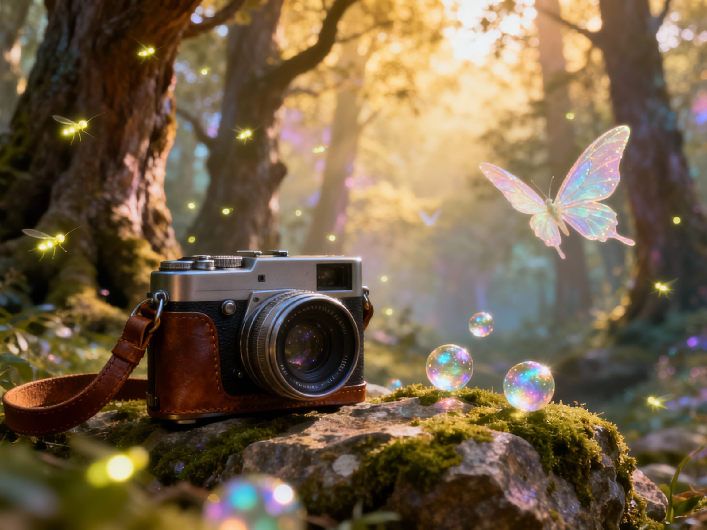a camera capturing a magical scene with added elements