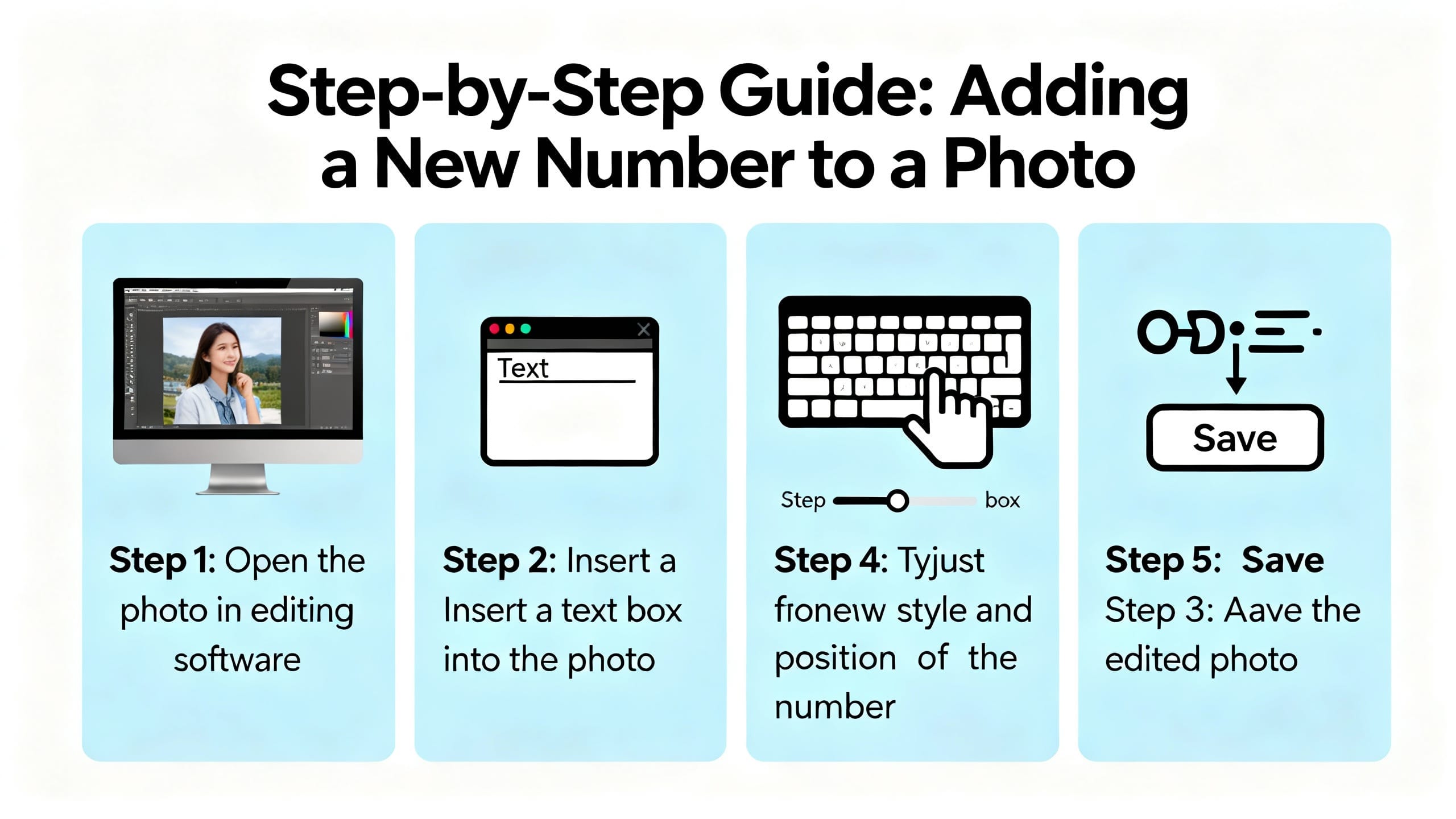 step-by-step adding a new number to a photo