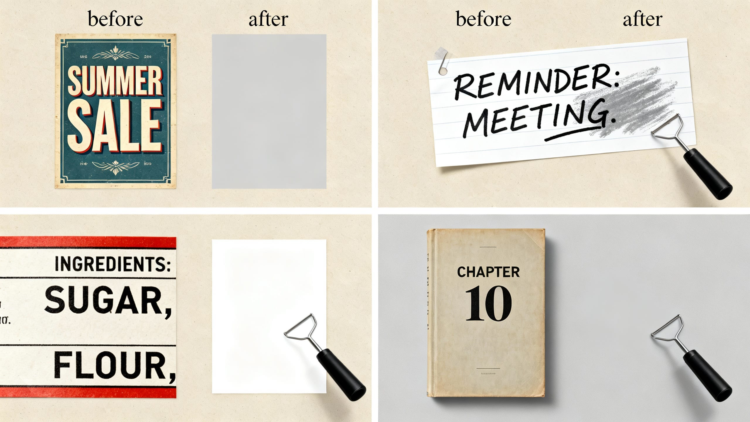 collage of different text removal examples