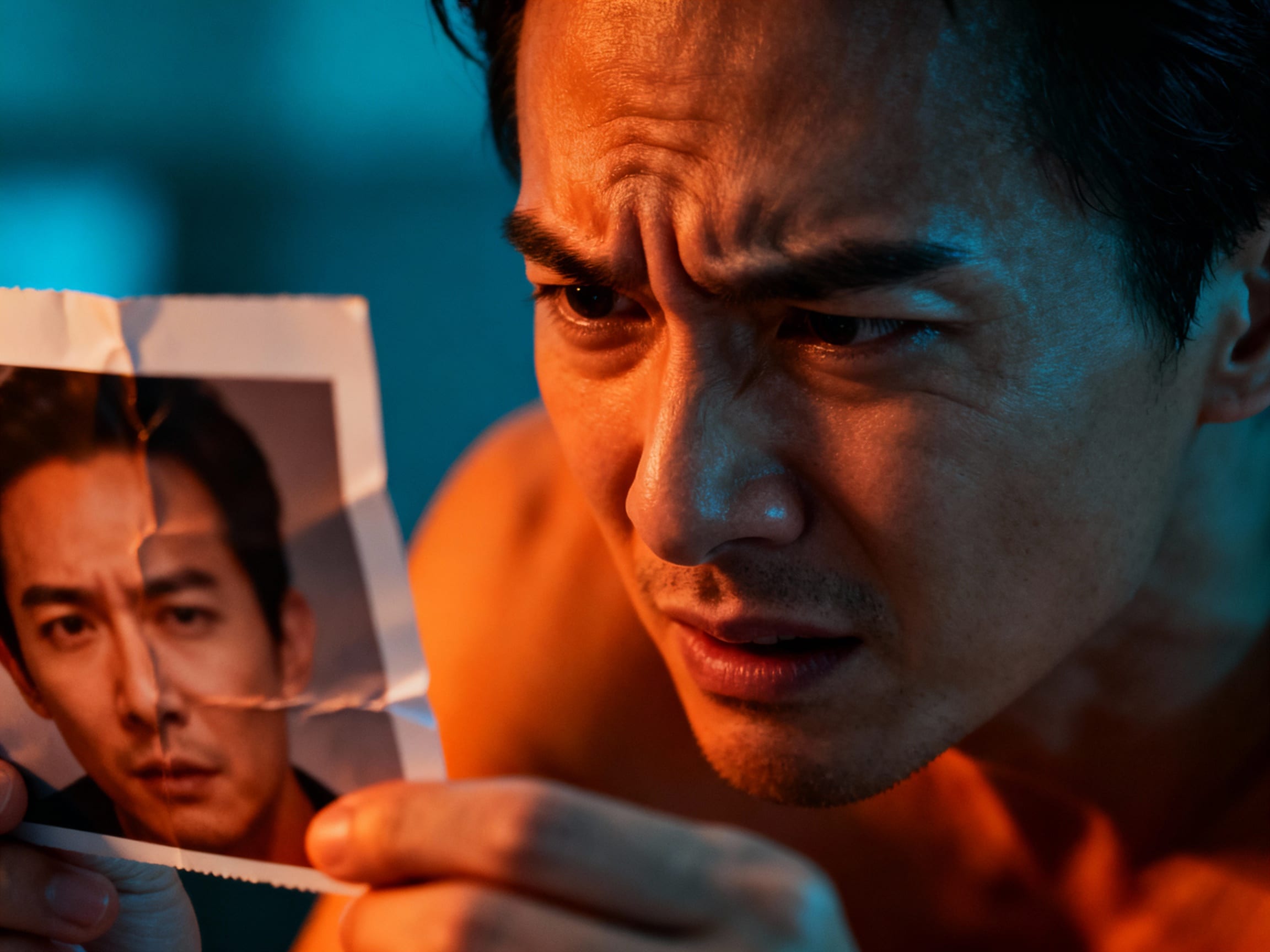 frustrated person looking at cropped photo